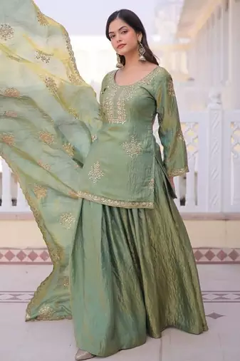 green readymade ladies designer fendi crush zari embroidery work salwar,suit,dupatta  3 piece set dress