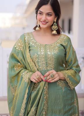 green readymade ladies designer fendi crush zari embroidery work salwar,suit,dupatta  3 piece set dress 3