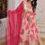 cream and pink digital printed silk blend embroidered anarkali gown with dupatta