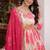 cream and pink digital printed silk blend embroidered anarkali gown with dupatta