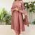 Floral embroidered silk blend round neck kurta trouser & dupatta set