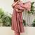 Floral embroidered silk blend round neck kurta trouser & dupatta set