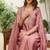 Floral embroidered silk blend round neck kurta trouser & dupatta set