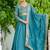 teal blue silk blend  & rich sequins, multi thread and zari embroidered work for long gown with full sleeves