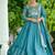 teal blue silk blend  & rich sequins, multi thread and zari embroidered work for long gown with full sleeves