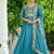 teal blue silk blend  & rich sequins, multi thread and zari embroidered work for long gown with full sleeves