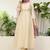 Floral embroidered silk blend v neck kurta trouser & dupatta set