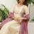 Floral embroidered silk blend v neck kurta trouser & dupatta set