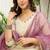 Floral embroidered silk blend v neck kurta trouser & dupatta set