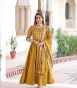 mustard silk blend  sequins zari embroidered anarkali suit for festive women's wear 