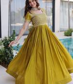 mhendi green sequins & zari embroidered gown – elegant party & festive wear gown