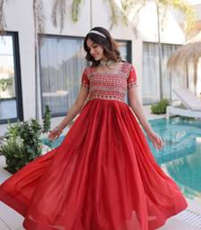 red sequins & zari embroidered gown – elegant party & festive wear gown