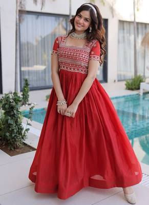 red sequins & zari embroidered gown – elegant party & festive wear gown 4