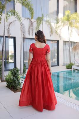 red sequins & zari embroidered gown – elegant party & festive wear gown 5