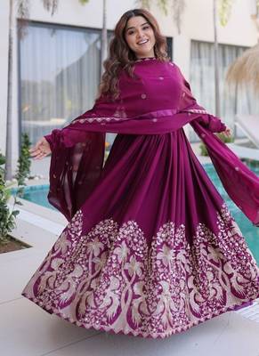 sequins work wine gown set for women | wedding & festival wear 1