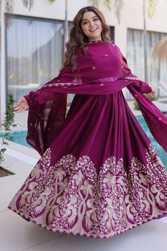 sequins work wine gown set for women | wedding & festival wear