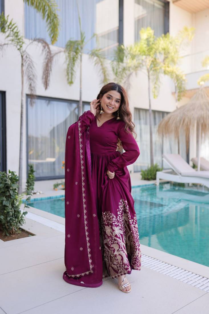 sequins work wine gown set for women | wedding & festival wear