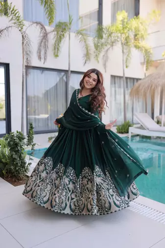 sequins work wine gown set for women | wedding & festival wear