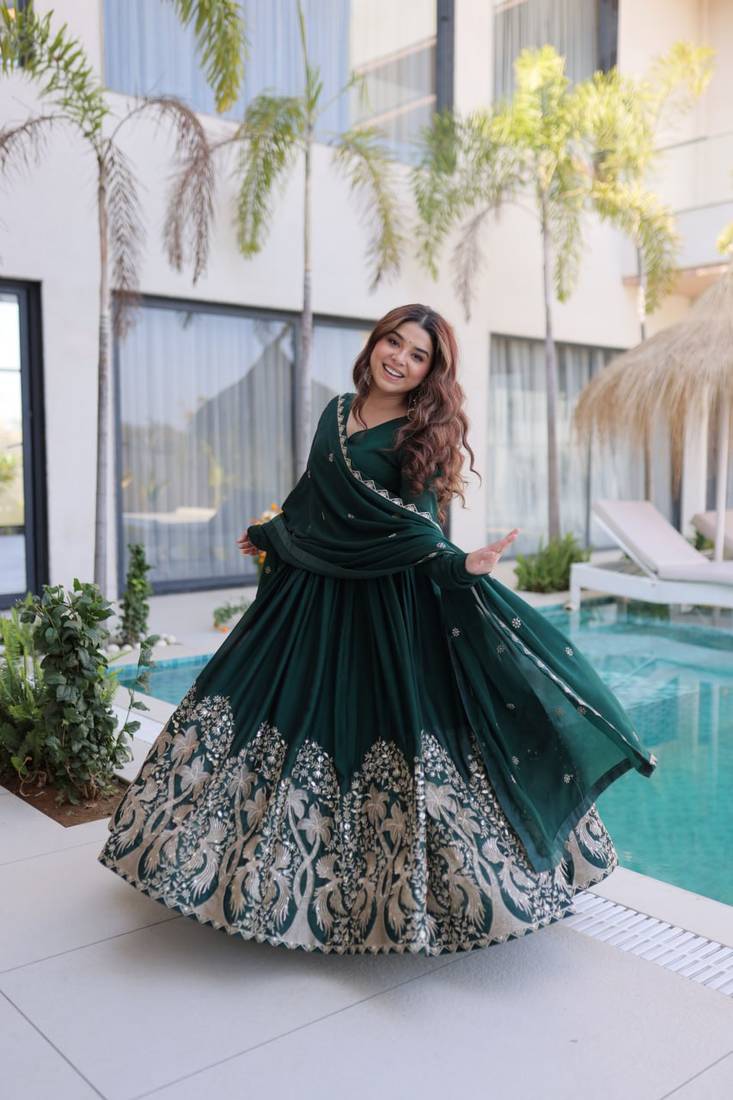 sequins work wine gown set for women | wedding & festival wear