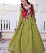 Mhendi green mal chanderi designer anarkali gown with koti