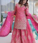 peach embroidered sharara suit set in fendi crush fabric