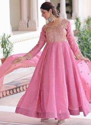 pretty pink sequins crushed engagement wear gown with dupatta stitched 4