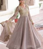 pretty brown  sequins crushed engagement wear gown with dupatta stitched