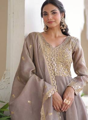 pretty brown  sequins crushed engagement wear gown with dupatta stitched 3