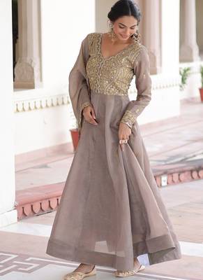 pretty brown  sequins crushed engagement wear gown with dupatta stitched 4