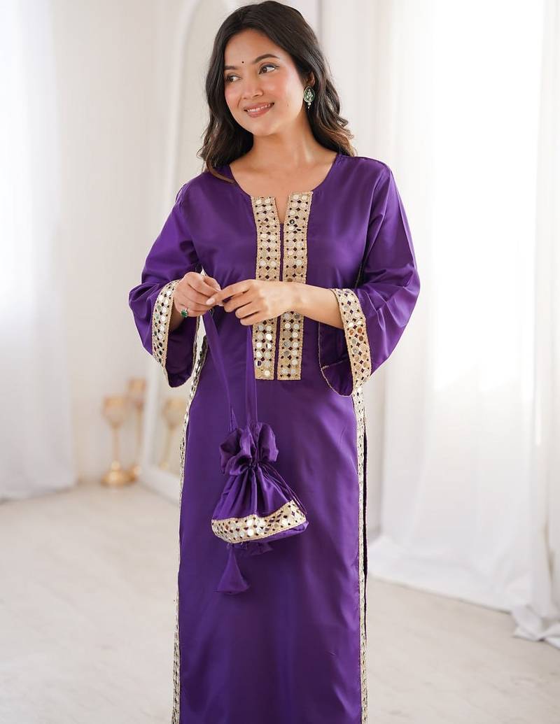maroon natural crepe designer suit set with mirror lace accents