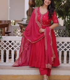 rani pink mal chanderi anarkali suit with beads & thread embroidery