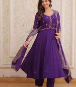 purple  mal chanderi anarkali suit with beads & thread embroidery