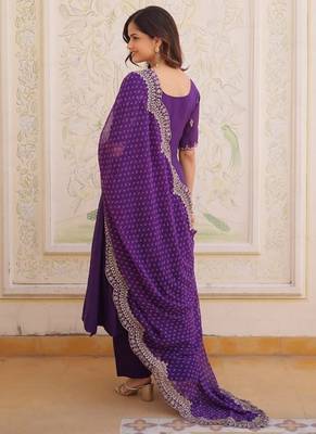 purple  mal chanderi anarkali suit with beads & thread embroidery 5