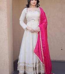 pink designer cosmos gown with real mirror work & dupatta