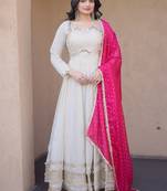 pink designer cosmos gown with real mirror work & dupatta