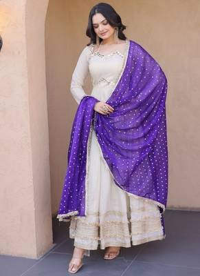 purple designer cosmos gown with real mirror work & dupatta 1