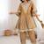gold two tone line tissue silk coding embroidered mirror work lace kurta straight pant set