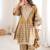 gold two tone line tissue silk coding embroidered mirror work lace kurta straight pant set