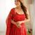 red bandhani printed chiffon anarkali gown with dupatta