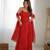 red bandhani printed chiffon anarkali gown with dupatta