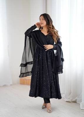 black sequined anarkali suit set with dupatta – elegant party & festive wear 1
