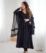 black sequined anarkali suit set with dupatta – elegant party & festive wear