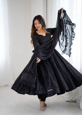 black sequined anarkali suit set with dupatta – elegant party & festive wear 2