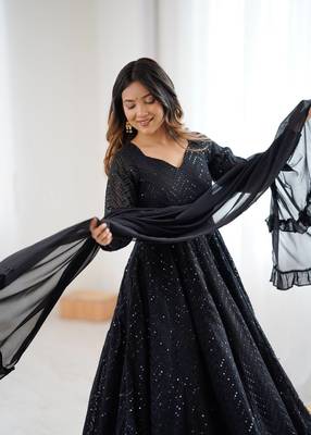black sequined anarkali suit set with dupatta – elegant party & festive wear 3