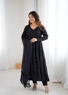 black sequined anarkali suit set with dupatta – elegant party & festive wear 4
