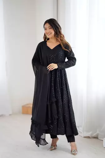 black sequined anarkali suit set with dupatta – elegant party & festive wear