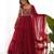 red heavy fox georgette embroidered anarkali stitches kurta with pant & ruffle dupatta