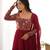 red heavy fox georgette embroidered anarkali stitches kurta with pant & ruffle dupatta