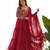 red heavy fox georgette embroidered anarkali stitches kurta with pant & ruffle dupatta