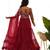 red heavy fox georgette embroidered anarkali stitches kurta with pant & ruffle dupatta